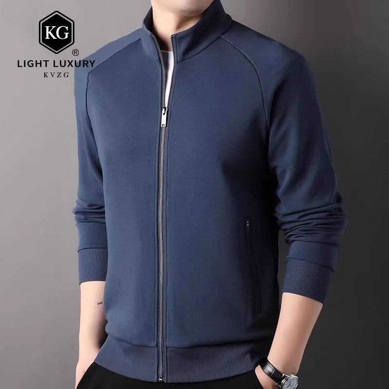 2025春季新款薄款纯色卫衣男开衫外套中年棉质立领男士夹克男装潮