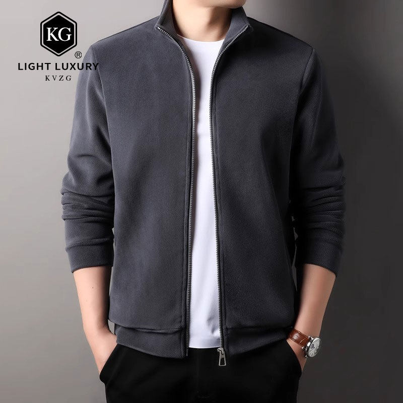 2025春季新款奥粒绒立领夹克男士纯色时尚休闲上衣百搭宽松外套潮