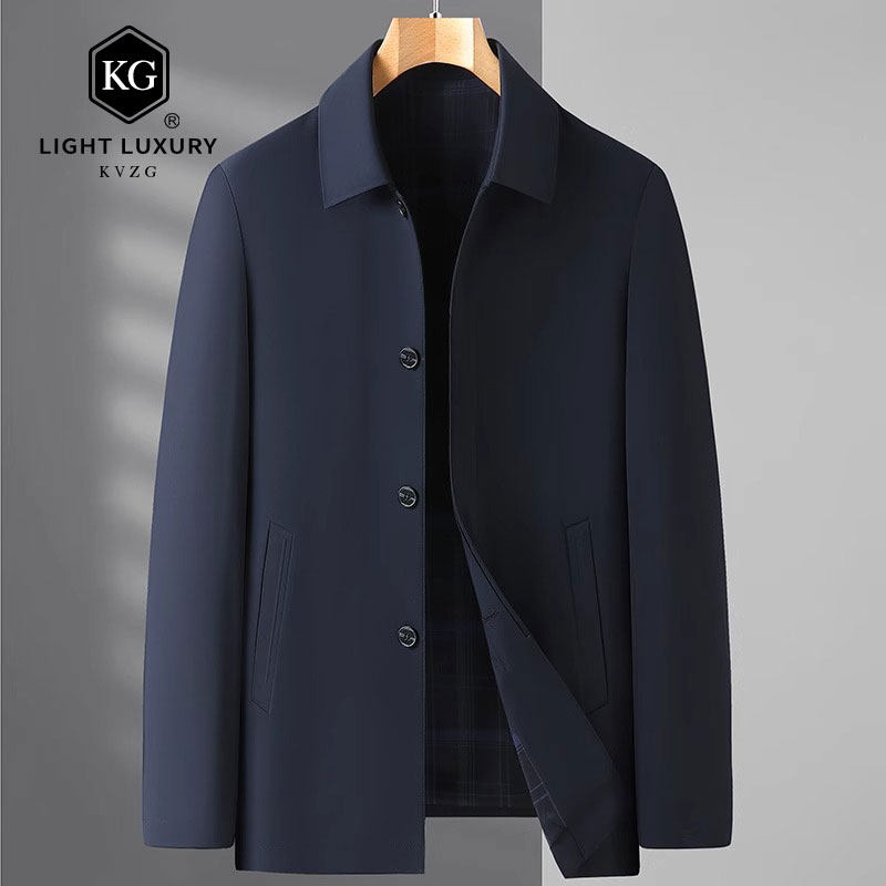 爸爸2025春季新款外套薄款夹克中老年男装干部商务行政装翻领上衣