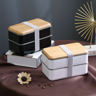 打包盒可重复使用日式木纹饭盒双层密封防漏家用微波炉便当盒餐具