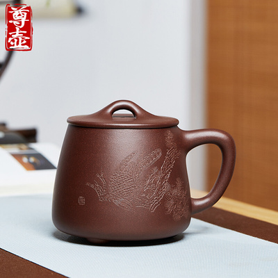 宜兴紫砂杯高石瓢盖杯男士大容量带把泡茶杯茶缸陶瓷杯子茶具水杯