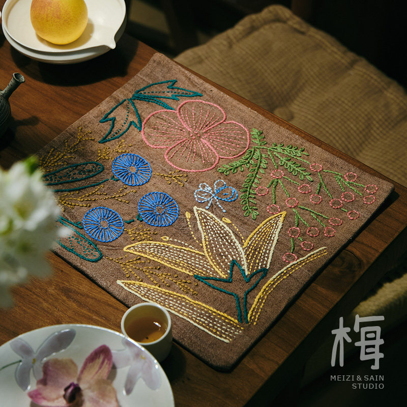 梅子【老麻布系列】刺绣茶垫图片