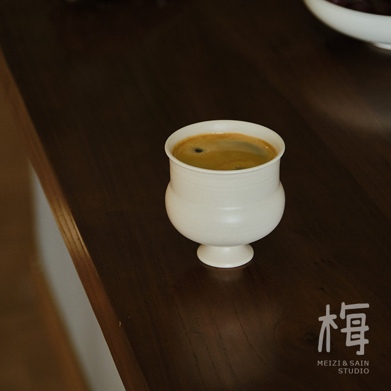 梅子 宋式腰鼓杯 全手工 陶瓷高脚杯  中式复古茶杯 酒杯 咖啡杯