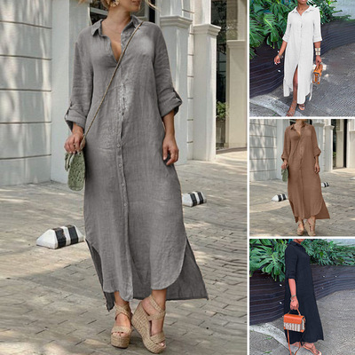 Cotton and linen button up long skirt dress棉麻钮扣连衣裙