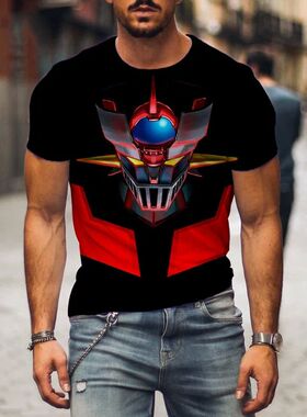 3D printed short sleeved slim fit T-shirt top印花短袖修身T恤