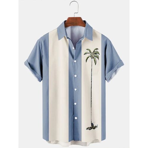 Men's wide striped short sleeved shirt    男士宽条纹短袖衬衫