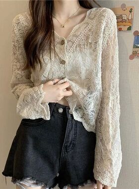 Lace cardigan thin sunscreen top for women蕾丝开衫薄款上衣女
