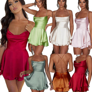 for Bareback dress camisole women露背缎面吊带连衣裙女 satin