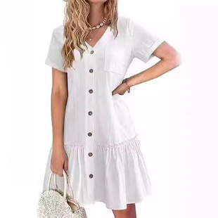 Ruffle hem casual loose pocket dress荷叶边下摆休闲宽松连衣裙