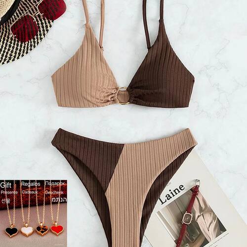 Solid color patchwork slim fit swimsuit纯色拼接修身泳衣女款
