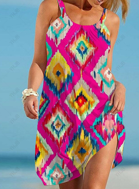 Printed loose fitting casual dress for women印花宽松休闲女裙