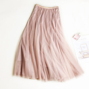 Skirt High lid Purple Line Waist Lady Female Maxi Layers