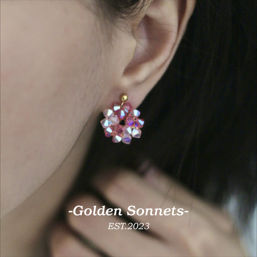 GoldenSonnets*粉梦樱花*原创粉色花环小众个性耳环手工耳饰气质