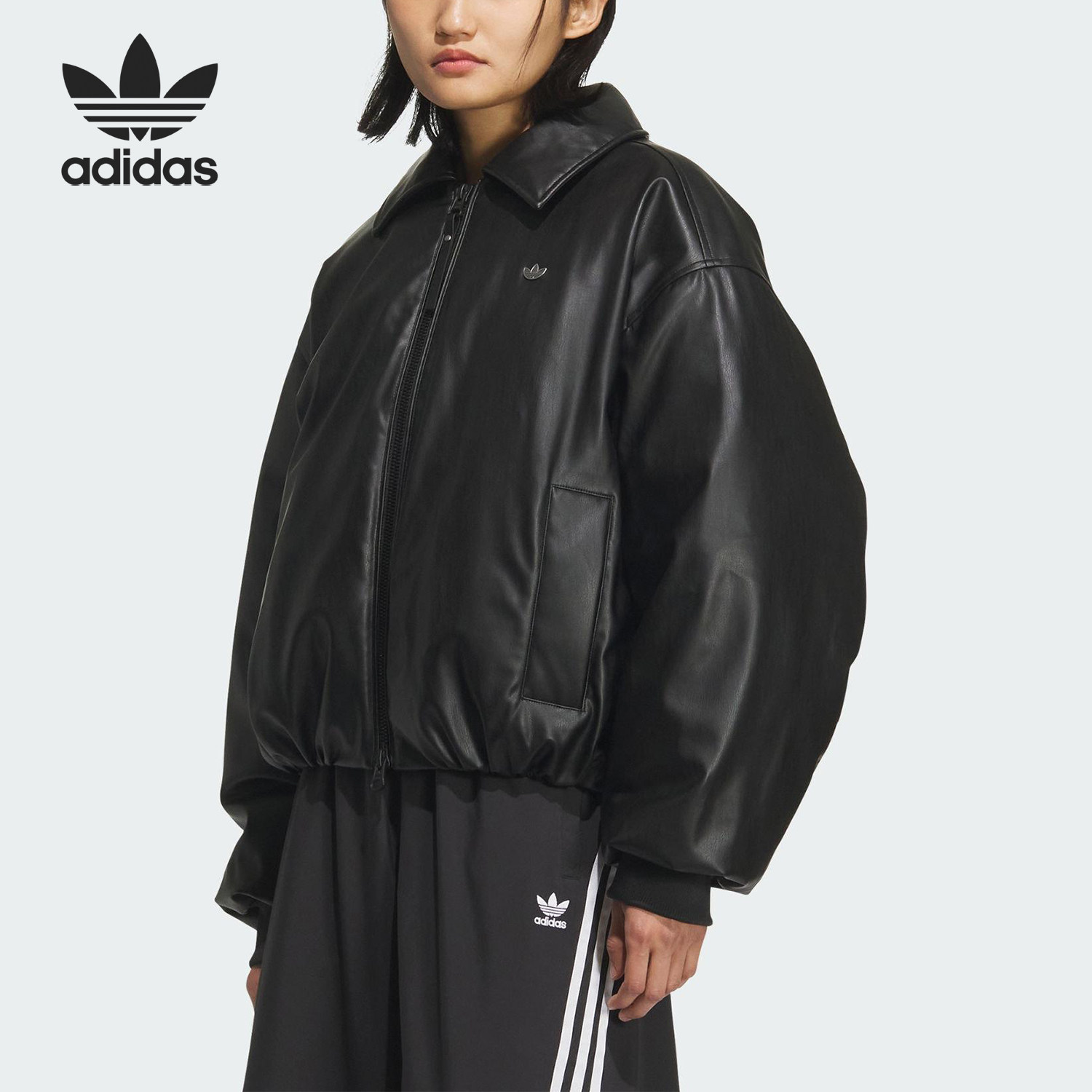 Adidas/阿迪达斯正品三叶草女士运动翻领保暖复古羽绒服KC2647