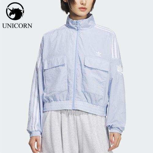 Adidas/阿迪达斯正品三叶草女士运动休闲宽松梭织短款外套KG8514