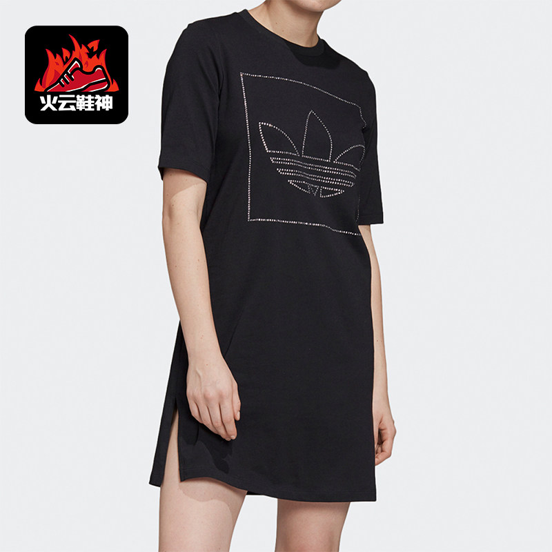 Adidas/阿迪达斯正品三叶草女士透气圆领针织简约连衣裙FU1727