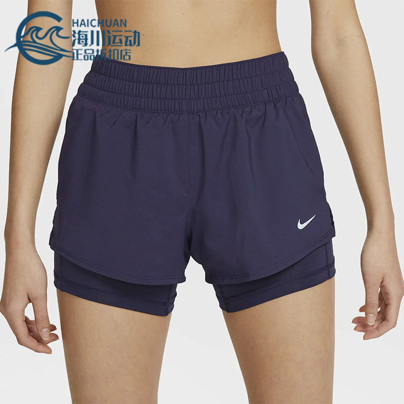 Nike/耐克正品2025女士梭织松紧腰透气二合一运动短裤DX6013-555