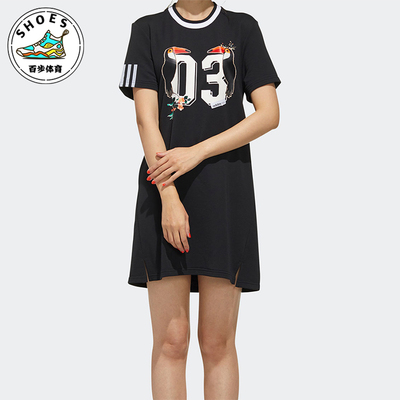 Adidas/阿迪达斯正品Neo女士印花时尚宽松镂空休闲连衣裙FN6485