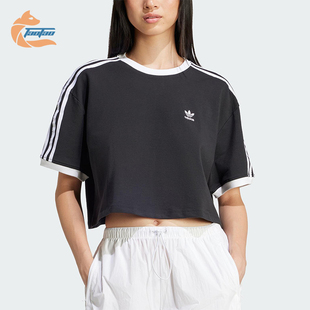 Adidas/阿迪达斯正品三叶草女士短款经典透气针织休闲短袖JC8149