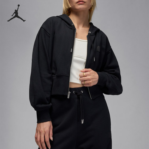 Nike/耐克正品JORDAN女士休闲连帽收腰针织宽松外套IB9864-010