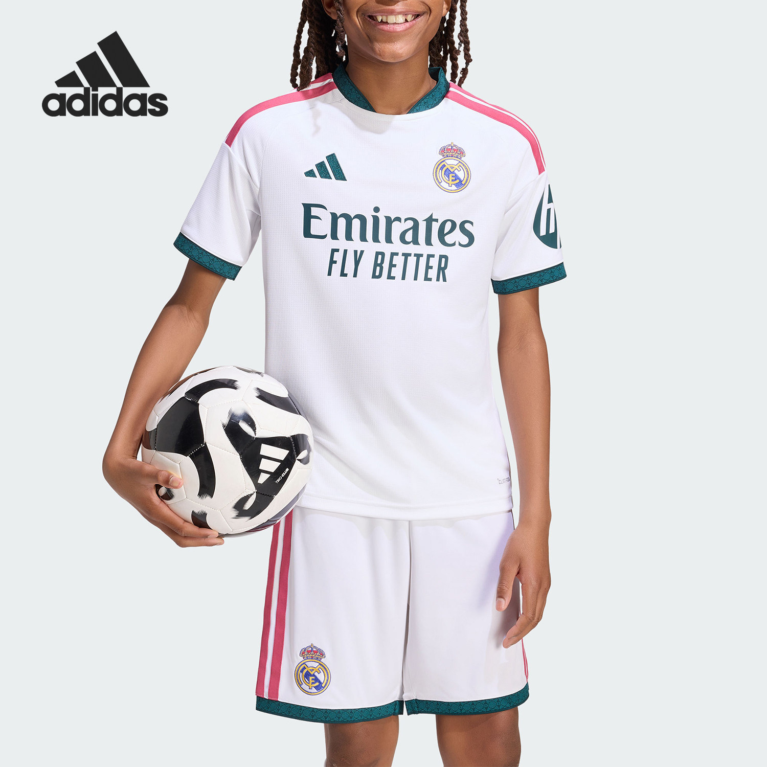 Adidas/阿迪达斯正品大童皇马主场球迷版足球短袖球衣KC3993