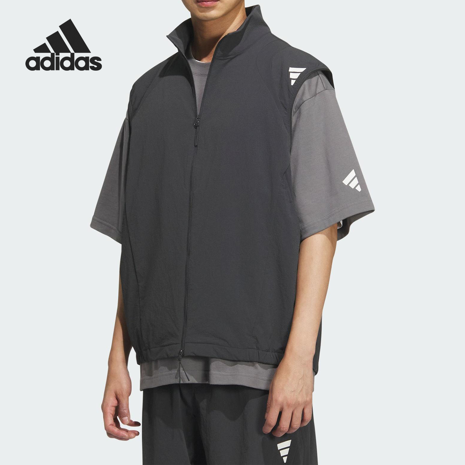 Adidas/阿迪达斯正品2025男士立领宽松梭织经典户外马甲KB4623