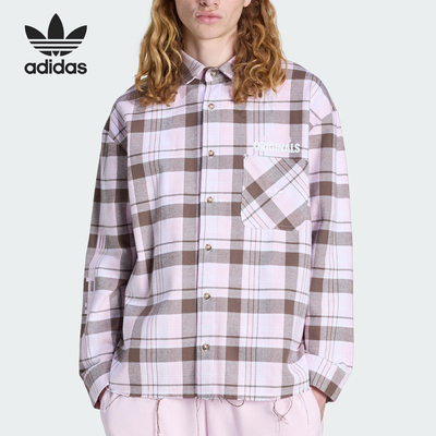 Adidas/阿迪达斯正品三叶草男士休闲翻领网格运动长袖衬衫KG6452