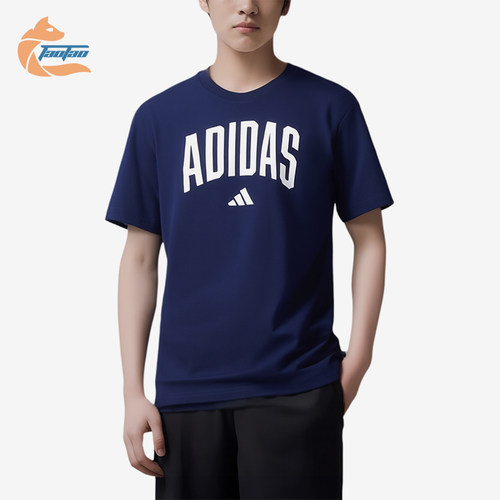 Adidas/阿迪达斯正品2025男士休闲圆领套头印花运动短袖JM6417