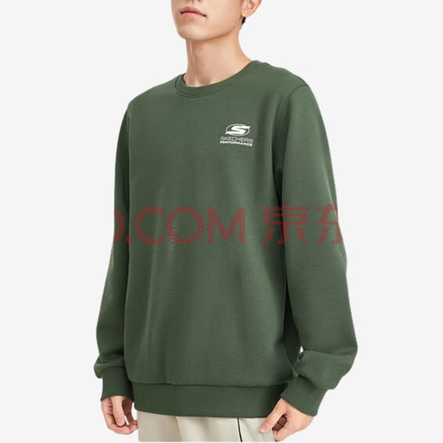 Skechers斯凯奇正品男圆领罗纹加绒休闲运动卫衣P424M180-031F
