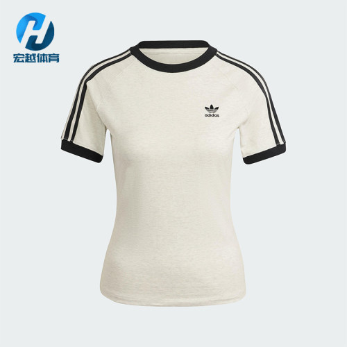 Adidas/阿迪达斯正品三叶草女士印花圆领经典套头修身短袖IR8104