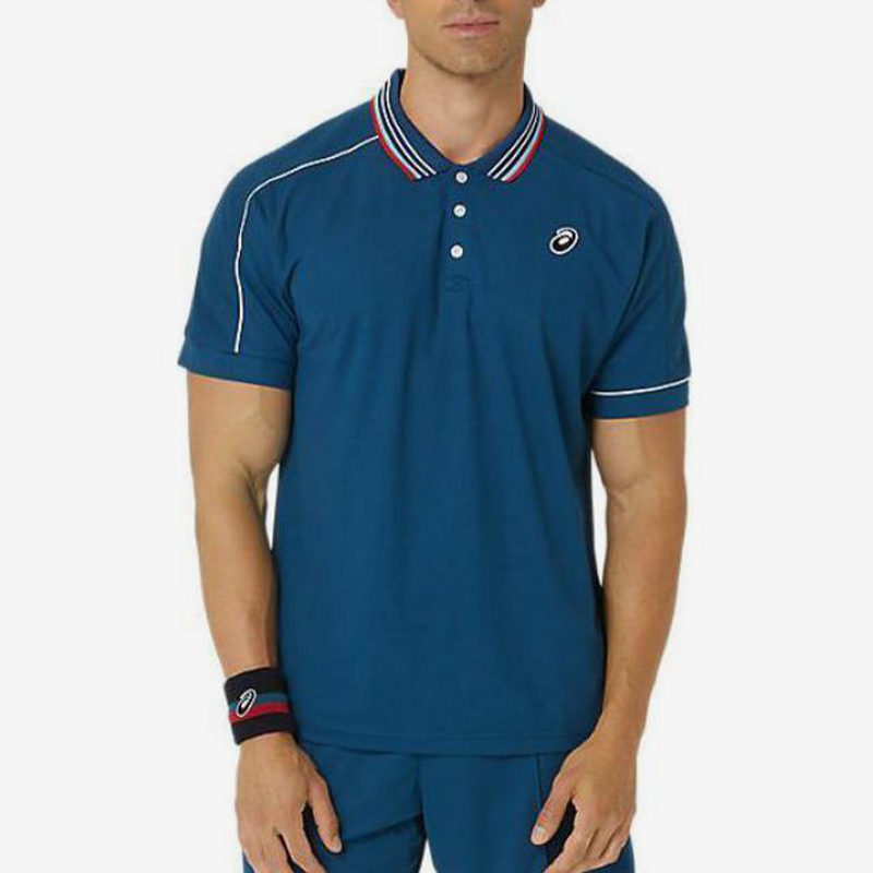 Asics/亚瑟士正品新款男士翻领复古针织短袖POLO衫2041A287-412