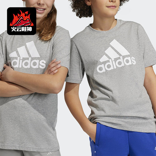 Adidas/阿迪达斯正品2025夏季款大童日常经典针织休闲短袖HR6379