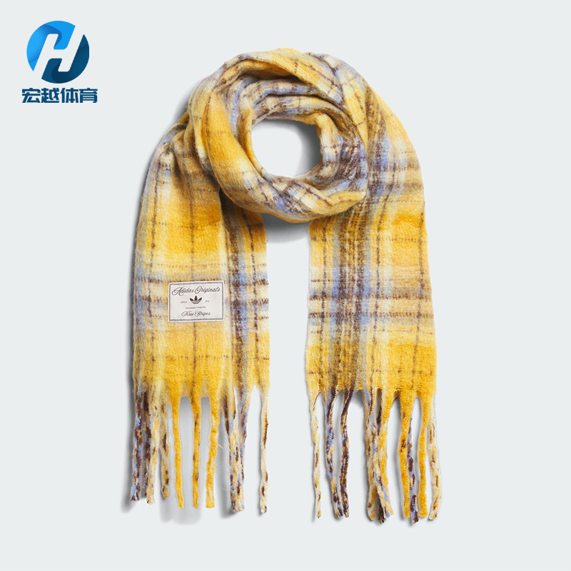 Adidas/阿迪达斯正品三叶草女士格纹绒面经典流苏运动围巾KV6601