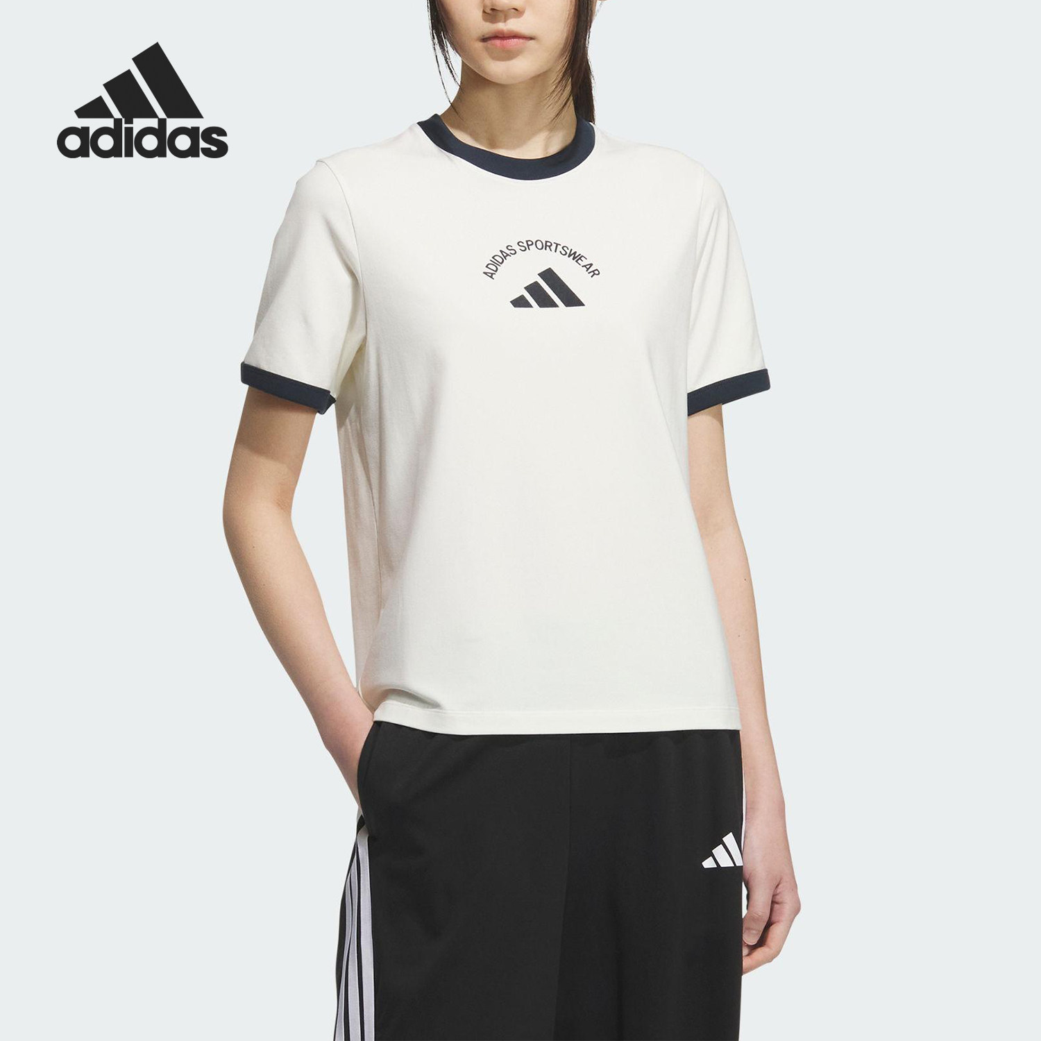 Adidas/阿迪达斯正品2025夏季款女士针织经典运动透气短袖KC0058 - 实物图