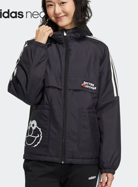 Adidas/阿迪达斯正品女子芝麻街联名运动宽松棉服外套 HM7478