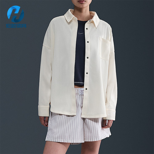 Nike/耐克正品 Sportswear 女士宽松简约翻领休闲衬衫HV1957-110