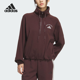 SWEAT女士运动短款 ZIP 加绒卫衣KC0066 阿迪达斯26夏HALF Adidas