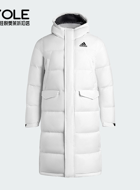 Adidas/阿迪达斯正品2025男士户外长款保暖运动连帽羽绒服KE5406