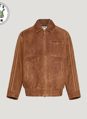 Adidas/阿迪达斯正品三叶草男士翻领复古宽松休闲皮革夹克KV5939