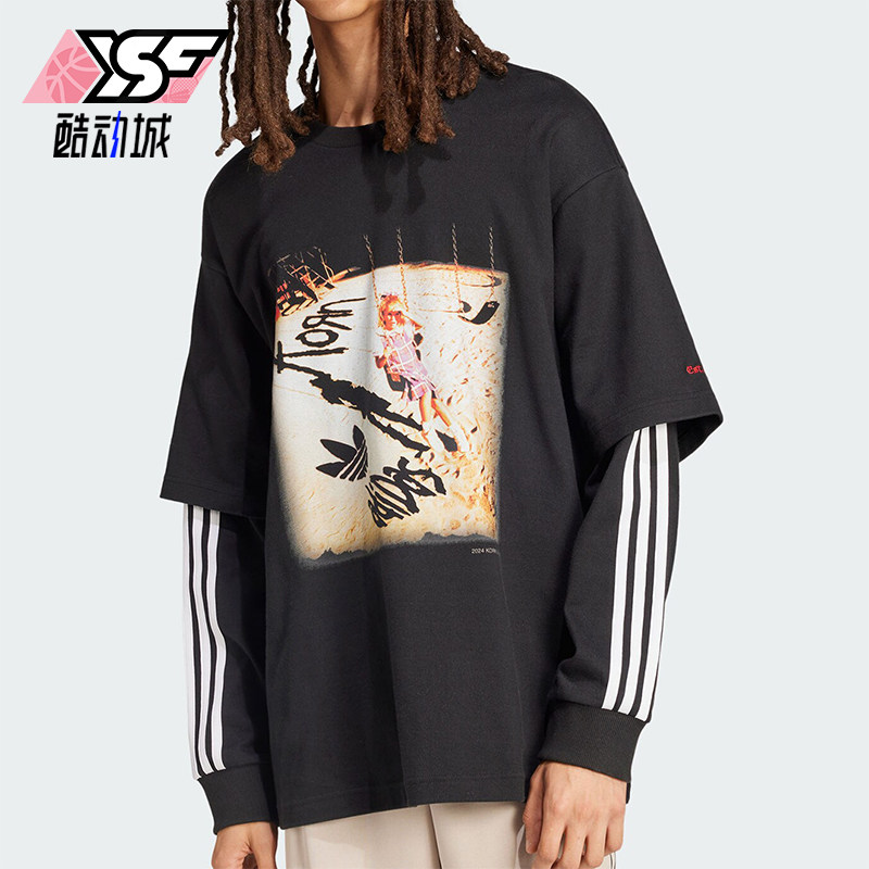 Adidas/阿迪达斯正品三叶草男士印花时尚图案运动长袖JG1338