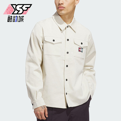 Adidas/阿迪达斯正品三叶草男女经典灯芯绒翻领简约衬衫JX5443