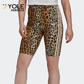 HB4760 三叶草女士复古高腰豹纹训练运动短裤 Adidas 阿迪达斯正品