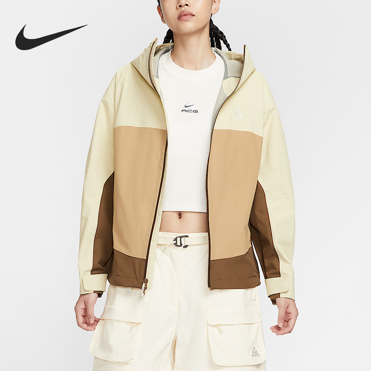 Nike/耐克正品Morpho女士连帽宽松拼接硬壳运动冲锋衣HJ0247-229