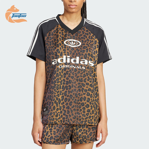 Adidas/阿迪达斯正品三叶草女士经典豹纹印花时尚宽松短袖KA2671