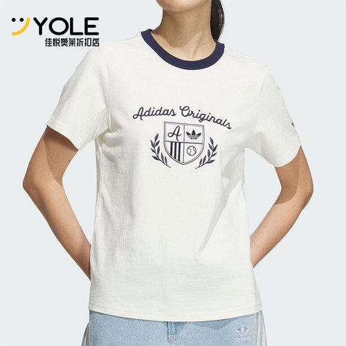 Adidas/阿迪达斯正品三叶草女士经典复古印花运动短袖T恤JM8009