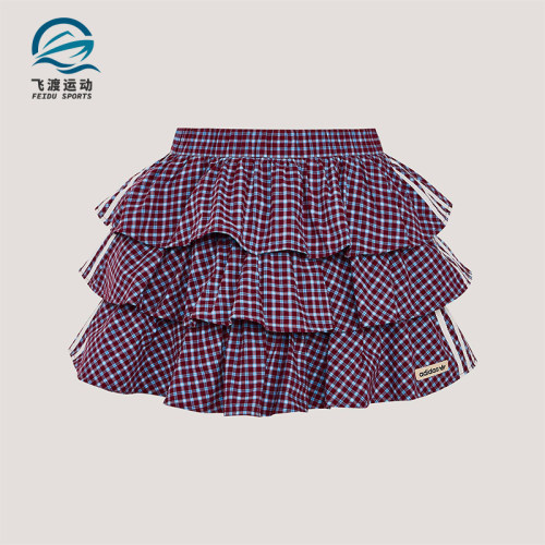 Adidas/阿迪达斯正品三叶草女士运动时尚潮流格子复古短裙KU9399