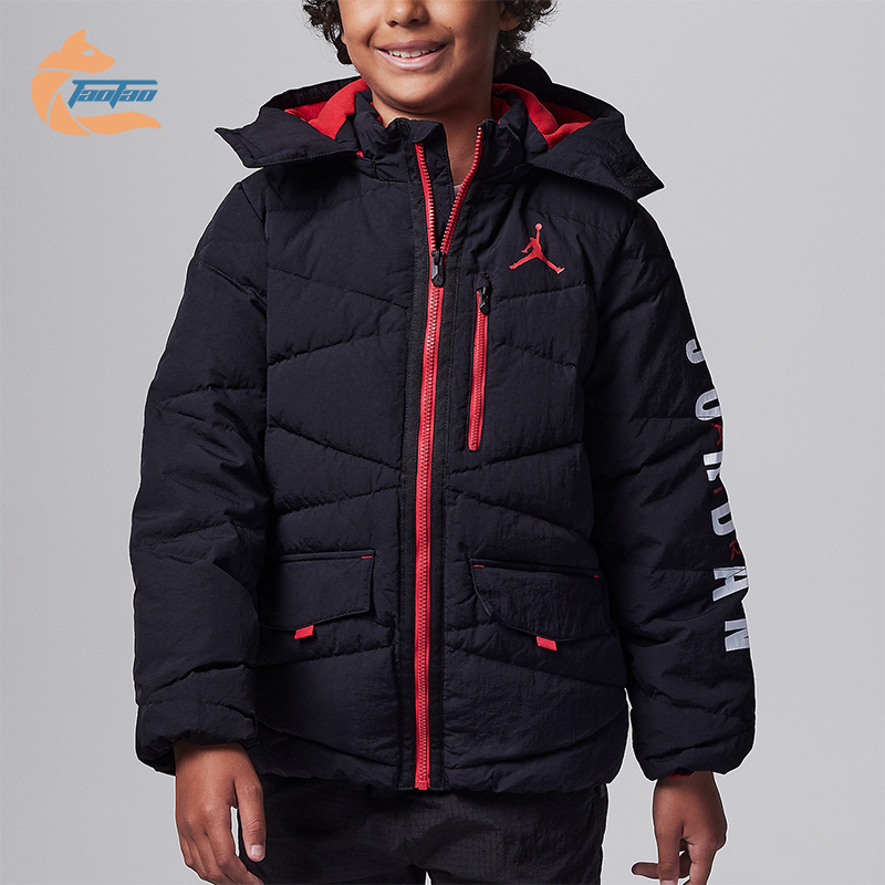 Nike/耐克正品JORDAN大童字母印花连帽休闲羽绒服FB1671-010