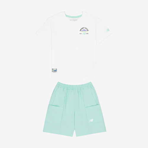 New Balance新百伦正品儿童休闲运动透气短袖套装2SE22073-WT
