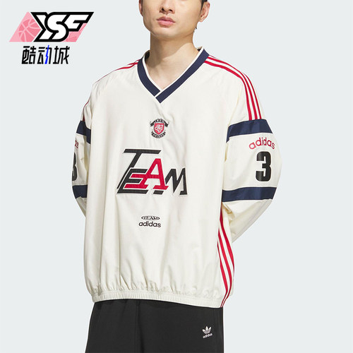 Adidas/阿迪达斯正品三叶草男士拼接宽松梭织V领长袖套头衫KC0112