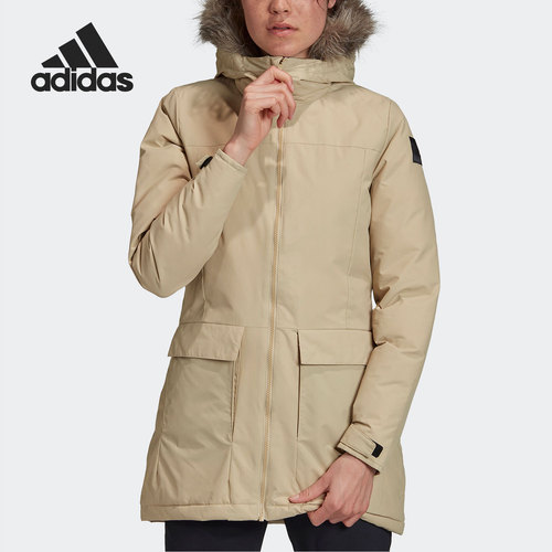 Adidas/阿迪达斯正品女子中长款连帽保暖户外运动棉服 GE7790